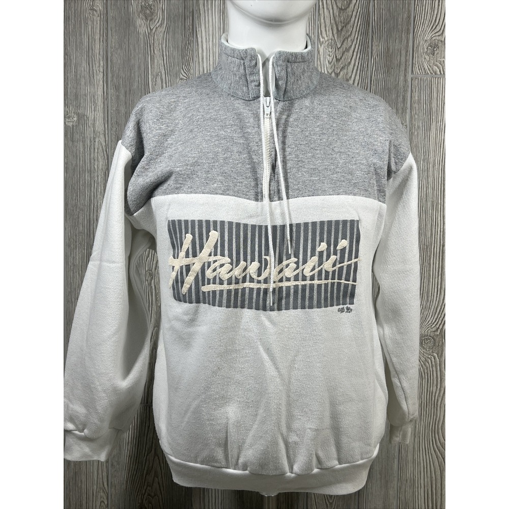 VTG 1990s Model T White Gray 3D Hawaii Long Sleeve High Neck Sweater Womens SZ L